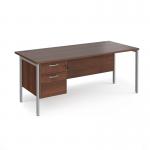 Maestro 25 straight desk 1800mm x 800mm with 2 drawer pedestal - silver H-frame leg, walnut top MH18P2SW