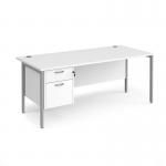 Maestro 25 straight desk 1800mm x 800mm with 2 drawer pedestal - silver H-frame leg, white top MH18P2SWH