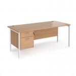 Maestro 25 straight desk 1800mm x 800mm with 2 drawer pedestal - white H-frame leg, beech top MH18P2WHB