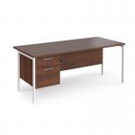 Maestro 25 straight desk 1800mm x 800mm with 2 drawer pedestal - white H-frame leg, walnut top MH18P2WHW