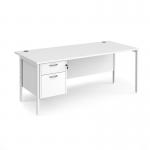 Maestro 25 straight desk 1800mm x 800mm with 2 drawer pedestal - white H-frame leg, white top MH18P2WHWH