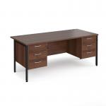 Maestro 25 straight desk 1800mm x 800mm with two x 3 drawer pedestals - black H-frame leg, walnut top MH18P33KW