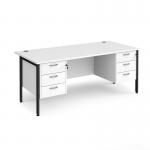 Maestro 25 straight desk 1800mm x 800mm with two x 3 drawer pedestals - black H-frame leg, white top MH18P33KWH