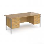 Maestro 25 straight desk 1800mm x 800mm with two x 3 drawer pedestals - silver H-frame leg, oak top MH18P33SO