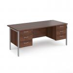 Maestro 25 straight desk 1800mm x 800mm with two x 3 drawer pedestals - silver H-frame leg, walnut top MH18P33SW