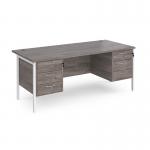 Maestro 25 straight desk 1800mm x 800mm with two x 3 drawer pedestals - white H-frame leg, grey oak top MH18P33WHGO