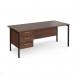 Maestro 25 straight desk 1800mm x 800mm with 3 drawer pedestal - black H-frame leg, walnut top MH18P3KW