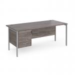 Maestro 25 straight desk 1800mm x 800mm with 3 drawer pedestal - silver H-frame leg, grey oak top MH18P3SGO