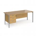 Maestro 25 straight desk 1800mm x 800mm with 3 drawer pedestal - silver H-frame leg, oak top MH18P3SO