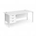 Maestro 25 straight desk 1800mm x 800mm with 3 drawer pedestal - white H-frame leg, white top MH18P3WHWH