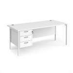 Maestro 25 straight desk 1800mm x 800mm with 3 drawer pedestal - white H-frame leg, white top MH18P3WHWH