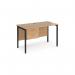 Maestro 25 straight desk 1200mm x 600mm with 2 drawer pedestal - black H-frame leg, beech top MH612P2KB