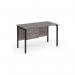 Maestro 25 straight desk 1200mm x 600mm with 2 drawer pedestal - black H-frame leg and grey oak top