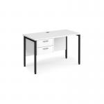 Maestro 25 straight desk 1200mm x 600mm with 2 drawer pedestal - black H-frame leg, white top MH612P2KWH