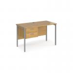 Maestro 25 straight desk 1200mm x 600mm with 2 drawer pedestal - silver H-frame leg, oak top MH612P2SO