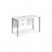 Maestro 25 straight desk 1200mm x 600mm with 2 drawer pedestal - silver H-frame leg, white top MH612P2SWH