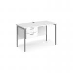 Maestro 25 straight desk 1200mm x 600mm with 2 drawer pedestal - silver H-frame leg, white top MH612P2SWH