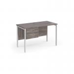 Maestro 25 straight desk 1200mm x 600mm with 2 drawer pedestal - white H-frame leg, grey oak top MH612P2WHGO