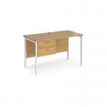 Maestro 25 straight desk 1200mm x 600mm with 2 drawer pedestal - white H-frame leg, oak top MH612P2WHO