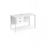 Maestro 25 straight desk 1200mm x 600mm with 2 drawer pedestal - white H-frame leg, white top MH612P2WHWH