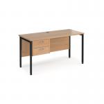 Maestro 25 straight desk 1400mm x 600mm with 2 drawer pedestal - black H-frame leg, beech top MH614P2KB