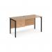 Maestro 25 straight desk 1400mm x 600mm with 2 drawer pedestal - black H-frame leg, beech top MH614P2KB