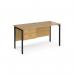 Maestro 25 straight desk 1400mm x 600mm with 2 drawer pedestal - black H-frame leg, oak top MH614P2KO