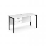 Maestro 25 straight desk 1400mm x 600mm with 2 drawer pedestal - black H-frame leg, white top MH614P2KWH