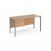 Maestro 25 straight desk 1400mm x 600mm with 2 drawer pedestal - silver H-frame leg, beech top MH614P2SB