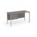 Maestro 25 straight desk 1400mm x 600mm with 2 drawer pedestal - silver H-frame leg and grey oak top