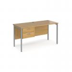 Maestro 25 straight desk 1400mm x 600mm with 2 drawer pedestal - silver H-frame leg, oak top MH614P2SO