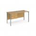 Maestro 25 straight desk 1400mm x 600mm with 2 drawer pedestal - silver H-frame leg, oak top MH614P2SO