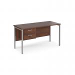 Maestro 25 straight desk 1400mm x 600mm with 2 drawer pedestal - silver H-frame leg, walnut top MH614P2SW