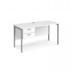 Maestro 25 straight desk 1400mm x 600mm with 2 drawer pedestal - silver H-frame leg, white top MH614P2SWH