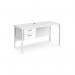 Maestro 25 straight desk 1400mm x 600mm with 2 drawer pedestal - white H-frame leg, white top MH614P2WHWH