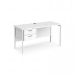 Maestro 25 straight desk 1400mm x 600mm with 2 drawer pedestal - white H-frame leg, white top MH614P2WHWH