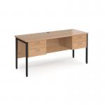Maestro 25 straight desk 1600mm x 600mm with two x 2 drawer pedestals - black H-frame leg, beech top MH616P22KB