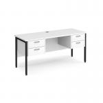 Maestro 25 straight desk 1600mm x 600mm with two x 2 drawer pedestals - black H-frame leg, white top MH616P22KWH
