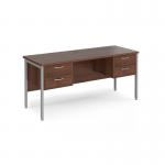 Maestro 25 straight desk 1600mm x 600mm with two x 2 drawer pedestals - silver H-frame leg, walnut top MH616P22SW