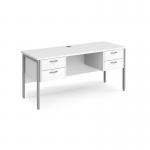 Maestro 25 straight desk 1600mm x 600mm with two x 2 drawer pedestals - silver H-frame leg, white top MH616P22SWH
