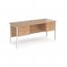 Maestro 25 straight desk 1600mm x 600mm with two x 2 drawer pedestals - white H-frame leg, beech top MH616P22WHB