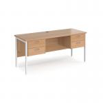 Maestro 25 straight desk 1600mm x 600mm with two x 2 drawer pedestals - white H-frame leg, beech top MH616P22WHB