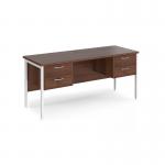 Maestro 25 straight desk 1600mm x 600mm with two x 2 drawer pedestals - white H-frame leg, walnut top MH616P22WHW