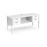 Maestro 25 straight desk 1600mm x 600mm with two x 2 drawer pedestals - white H-frame leg, white top MH616P22WHWH