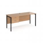 Maestro 25 straight desk 1600mm x 600mm with 2 drawer pedestal - black H-frame leg, beech top MH616P2KB