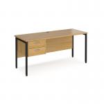 Maestro 25 straight desk 1600mm x 600mm with 2 drawer pedestal - black H-frame leg, oak top MH616P2KO