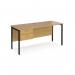 Maestro 25 straight desk 1600mm x 600mm with 2 drawer pedestal - black H-frame leg, oak top MH616P2KO