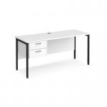 Maestro 25 straight desk 1600mm x 600mm with 2 drawer pedestal - black H-frame leg, white top MH616P2KWH