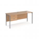 Maestro 25 straight desk 1600mm x 600mm with 2 drawer pedestal - silver H-frame leg, beech top MH616P2SB