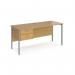 Maestro 25 straight desk 1600mm x 600mm with 2 drawer pedestal - silver H-frame leg, oak top MH616P2SO